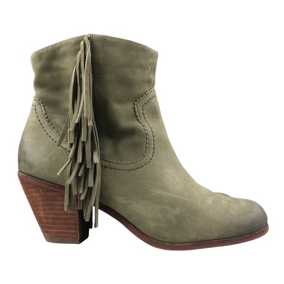 Sam Edelman Women's Size 11M Louie Green Leather Fringe High Heel Ankle Boots - Picture 1 of 15